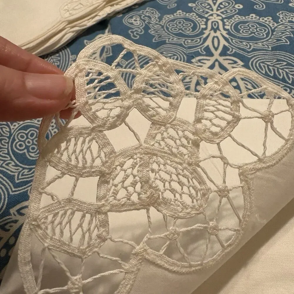 Vintage Napkins Embroidered Battenburg Lace Set of 6 Scalloped Edge 15x15